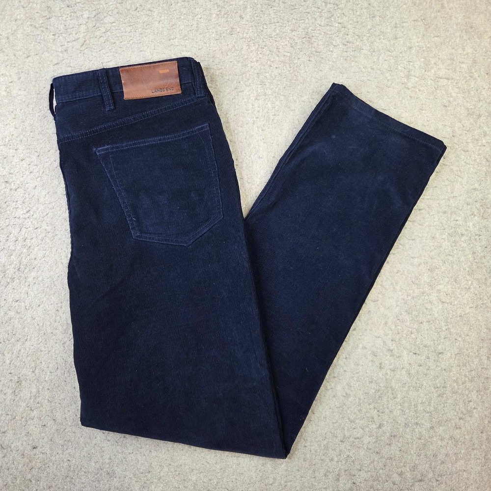 Lands' End Mens Traditional Fit Corduroy Pants radiant Navy Stretch 38x36 NEW